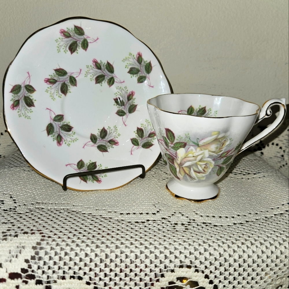 White rose teacup and saucer set